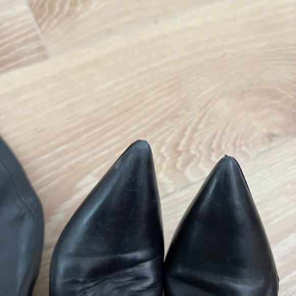 Stuart Weitzman Black Leather Lucite Wedge Over the Knee Boots - Picture 13 of 15